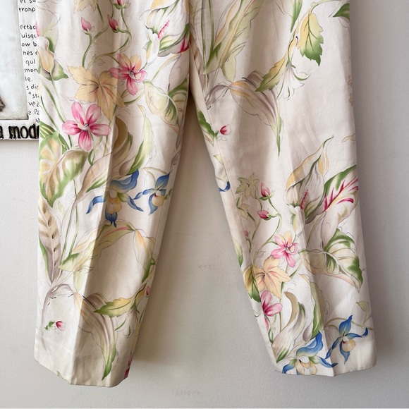Vintage Talbots Petites Silk Cotton Floral Straight Leg High Waist Pants 8P - Picture 4 of 7